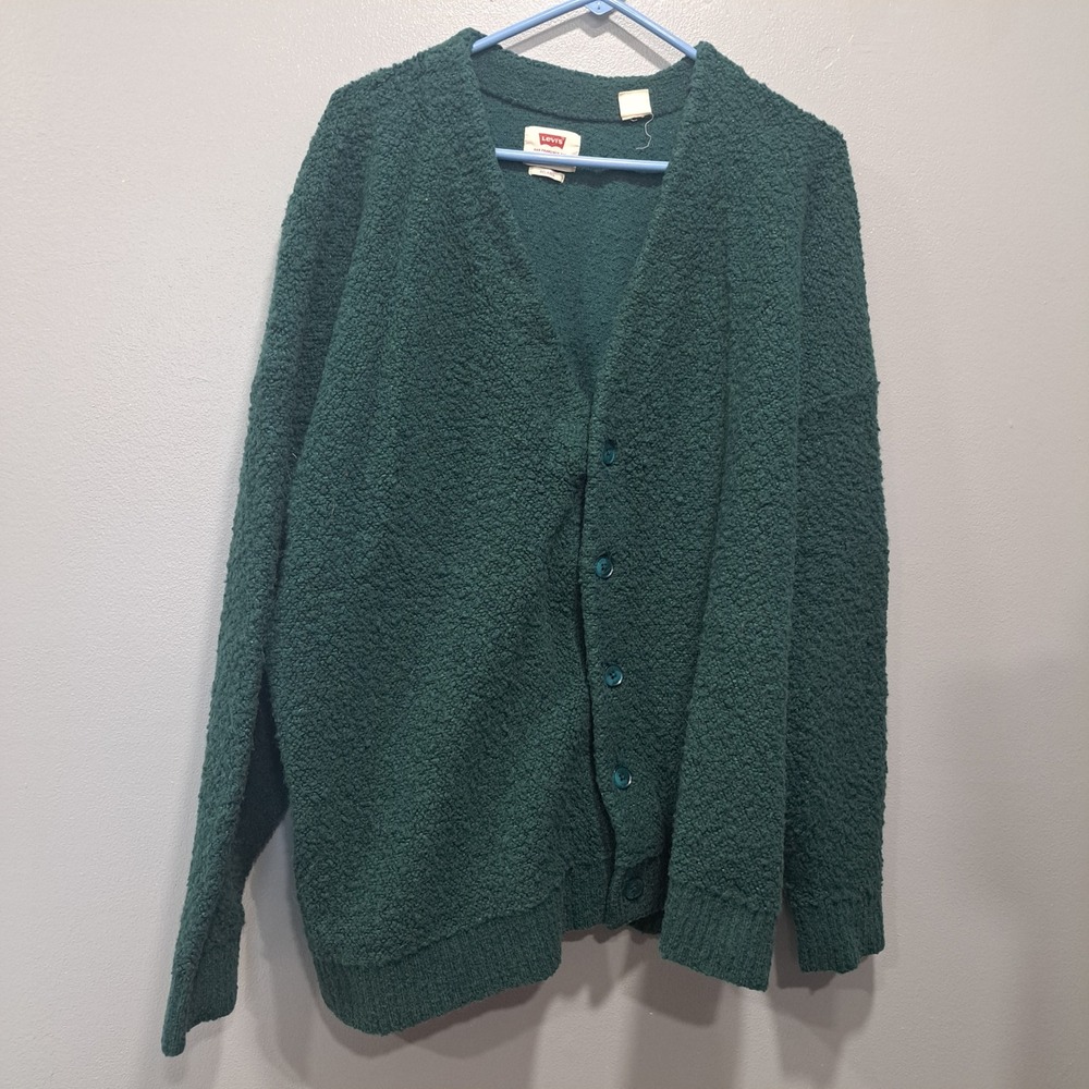 Levi's XL 5 Front Button Long Sleeve Cardigan Poly Wool Alpaca‎ Blend Teal Green